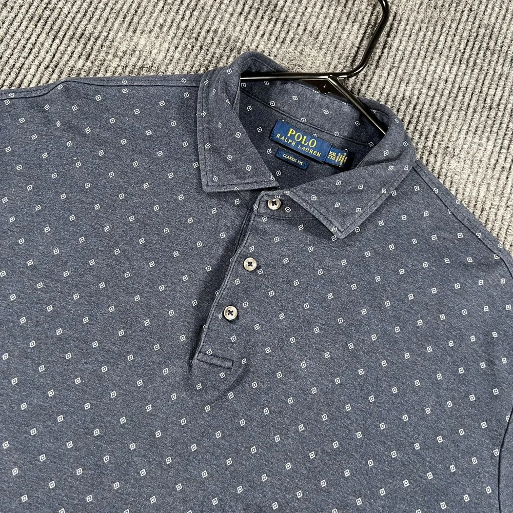 Polo Ralph Lauren‎ Shirt Mens 2XL XXL Blue Geometric Short Sleeve Classic Fit